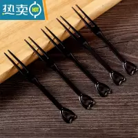 敬平水果叉塑料透明创意家用水果叉子点心蛋糕试吃水果签插 黑色简装500只(买5送1)