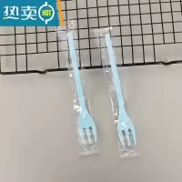 敬平蛋糕叉 生日水果叉沙拉叉子儿童果叉单独包装塑料甜品叉 三齿叉独立包装100只(水绿)牙签