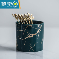 敬平北欧风格轻奢不锈钢水果叉子家用小吃插果叉创意收纳罐水果签套装 金纹(绿)罐一个+6根树叶叉