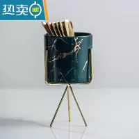 敬平北欧风格轻奢不锈钢水果叉子家用小吃插果叉创意收纳罐水果签套装 金纹(绿)罐一个+三角金架+6根圆圆叉