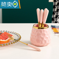 敬平水果叉子家用高端收纳罐蛋糕叉儿童果叉甜品小叉子不锈钢 [可爱粉带金边]★带6叉牙签