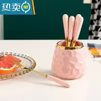 敬平水果叉子家用高端收纳罐蛋糕叉儿童果叉甜品小叉子不锈钢 [可爱粉带金边]★带6叉牙签