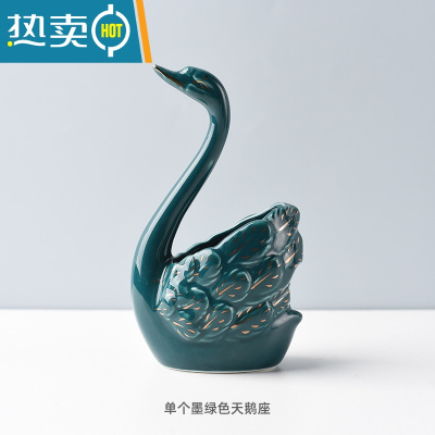 敬平陶瓷天鹅座不锈钢水果叉套装吃水果的小叉子金色水果签果插甜品叉 单个墨绿色陶瓷天鹅座