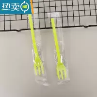 敬平蛋糕叉 生日水果叉沙拉叉子儿童果叉单独包装塑料甜品叉 三齿叉独立包装100只(翠绿)牙签