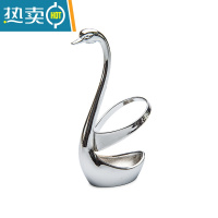 敬平雅佳 创意天鹅座 304不锈钢水果叉套装 果叉底座西餐餐具咖啡勺子 天鹅座+6支304钢勺牙签