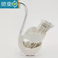 敬平纯铜天鹅底座创意餐具欧式水果叉子甜品小勺子可爱咖啡勺组合套装 银白天鹅中号[配六叉套装] 送底垫牙签