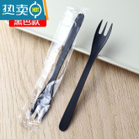 敬平水果叉子黑色单独包装蛋糕叉糕点叉磨砂款三齿插水果茶叉子 黑色1000只 独立包装牙签