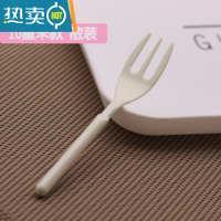 敬平蛋糕叉子单独包装圆柄三齿叉加厚水果叉10厘米甜品点心叉签 乳白-[散装]100只 拍4送1发500只牙签