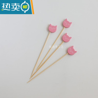 敬平ins创意竹签手工水果糖葫芦鸡尾酒签民宿家用装饰复古 粉红色12cm小猫签 100支一包牙签