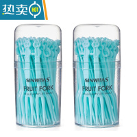 敬平套装创意可爱卡通小叉子收纳罐欧式家用儿童吃水果签 蓝色罐装100支