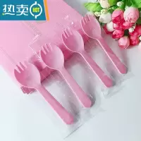 敬平独立装塑料黑色加厚叉勺透明商用外卖水果捞勺叉子蛋糕甜品 独立装11.5厘米粉色小叉勺800个牙签