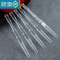 敬平水果叉签创意塑料透明叉蛋糕两节叉子KTV酒吧点心叉 透明竹节型水果叉[散装1000只]牙签