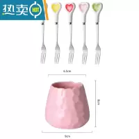 敬平北欧风不锈钢水果叉创意可爱家用韩式水果签欧式小奢华小叉子套装 混色叉子[5支]+叉筒粉色
