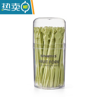 敬平套装创意可爱卡通小叉子收纳罐欧式家用儿童吃水果签 绿色罐装50支