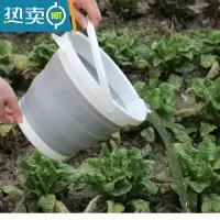 敬平便携式折叠桶硅胶塑料洗车水桶儿童户外钓鱼旅行家用多功能收纳 大号灰色10L(送绳子)