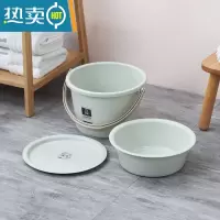 敬平桶盆套装家用水桶宿舍脸盆洗衣桶学生储水带盖洗澡圆桶加厚塑料桶 RB绿色-小号三件套[桶+盆+盖]