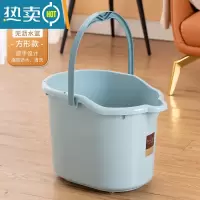 敬平带轮子家用加厚拖地拖把桶塑料旋转拧水墩布单桶手动挤水桶地拖桶 方形款蓝色[无带沥水篮+轮子]