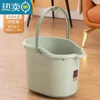 敬平带轮子家用加厚拖地拖把桶塑料旋转拧水墩布单桶手动挤水桶地拖桶 方形款绿色[无带沥水篮+轮子]