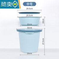 敬平水桶家用手提水桶桶盆套装学生专用圆桶带盖储水桶洗澡用品三件套 蓝色中号三件套