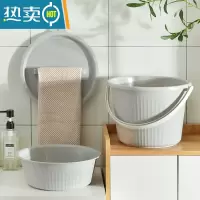 敬平塑料水桶手提学生宿舍用加厚储水桶洗澡带盖家用洗脸盆洗衣小圆桶 [BIEI灰]桶+盆+盖三件套(店长推荐)