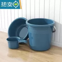 敬平大号水桶家用储水桶学生宿舍手提水塑料泡脚桶特大容量户外垃圾桶 水瓢+大号盆+23L水桶(藏青色)