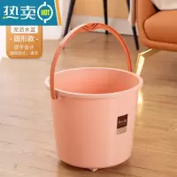 敬平带滑轮加厚塑料拖把桶洗澡桶挤水桶篮老式家用墩布拖把压干地拖桶 圆形款橘色[无带沥水篮+轮子]