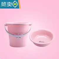 敬平加厚塑料储水桶手提洗衣桶家用收纳桶学生桶宿舍圆桶洗车桶拖把桶 18L北欧粉+小号盆