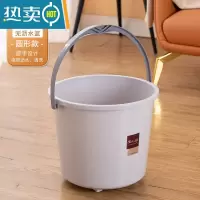 敬平带滑轮加厚塑料拖把桶洗澡桶挤水桶篮老式家用墩布拖把压干地拖桶 圆形款灰色[无带沥水篮+轮子]