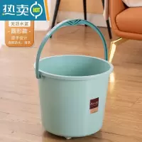 敬平带滑轮加厚塑料拖把桶洗澡桶挤水桶篮老式家用墩布拖把压干地拖桶 圆形款绿色[无带沥水篮+轮子]