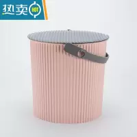 敬平塑料加厚可坐家用钓鱼桶手提洗澡篮洗车桶幼儿园收纳桶带盖水桶凳 粉配灰 常规号