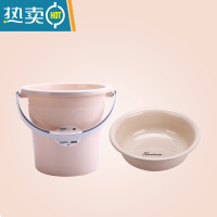 敬平加厚塑料储水桶手提洗衣桶家用收纳桶学生桶宿舍圆桶洗车桶拖把桶 18L北欧卡其+小号盆