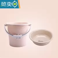 敬平加厚塑料储水桶手提洗衣桶家用收纳桶学生桶宿舍圆桶洗车桶拖把桶 18L北欧卡其+小号盆