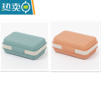 敬平带盖香皂盒加厚旅行肥皂盒便携式皂盒时尚家用皂架创意皂托卫生间 橘色+雾蓝