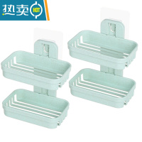 敬平免打孔肥创意浴室置物架双层肥皂架卫生间沥水壁挂香皂架家用 北欧绿(2套装)皂盒