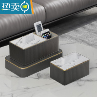 敬平纸巾盒客厅轻奢简约现代创意家用桌面ins网红餐厅餐巾抽纸盒 月岩灰罗马柱套装(双格+纸巾盒小号)