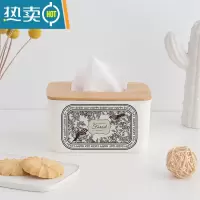 敬平美式手绘花鸟纸巾盒家用客厅餐厅茶几桌面餐巾纸收纳盒竹木抽纸盒 竹木抽纸盒-美式手绘花鸟7