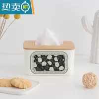 敬平美式手绘花鸟纸巾盒家用客厅餐厅茶几桌面餐巾纸收纳盒竹木抽纸盒 竹木抽纸盒-美式手绘花鸟1