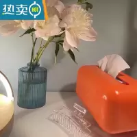 敬平ins轻奢纸巾盒 银色桌面客厅收纳盒茶几简约复古法式创意抽纸盒 活力橙-内置弹簧
