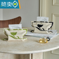 敬平莫语 复古郁金香针织纸巾袋客厅纸巾包收纳北欧餐巾纸餐桌纸巾盒 黑色+绿色两个一组