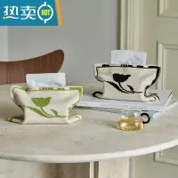 敬平莫语 复古郁金香针织纸巾袋客厅纸巾包收纳北欧餐巾纸餐桌纸巾盒 黑色+绿色两个一组