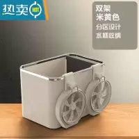 敬平车载纸巾盒多功能车内杯架扶手箱收纳盒挂式抽纸盒车载收纳箱网红 米黄色[双杯架]+可拆卸