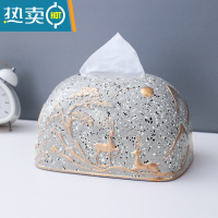 敬平抽纸巾盒家居装饰摆件轻奢现代简约客餐厅家用桌面创意陶瓷手工品 点点灰