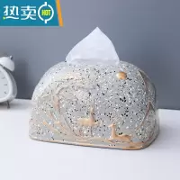 敬平抽纸巾盒家居装饰摆件轻奢现代简约客餐厅家用桌面创意陶瓷手工品 点点灰