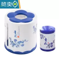敬平家用纸巾盒创意卫生间圆桶餐巾抽纸收纳盒客厅茶几圆形桌面卷纸筒 圆形蓝色+牙签筒一套 侧抽两用