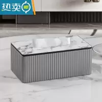 敬平纸巾盒客厅轻奢简约现代家用餐桌创意设计高级感抽纸盒ins风 轻奢款纸巾盒-银灰色意式条纹大号
