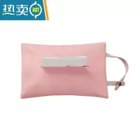 敬平MOM皮革纸巾套纯色家用车载pu抽纸盒防水简约北欧ins悬挂抽纸袋 挂绳款—樱花粉纸巾盒