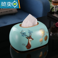 敬平抽纸盒客厅家用轻奢北欧纸巾盒美式创意餐巾盒欧式陶瓷纸抽盒 蓝色椭圆款(送底板)