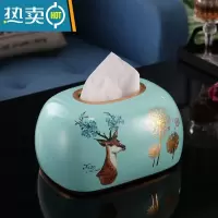 敬平抽纸盒客厅家用轻奢北欧纸巾盒美式创意餐巾盒欧式陶瓷纸抽盒 蓝色椭圆款(送底板)