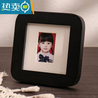 敬平正方形实木小相框结婚照片订制打印2寸宝宝儿童证件照3寸迷你摆台 经典黑+长方形卡纸 方形相框+送洗照片
