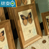 敬平美式复古5寸6寸7寸8寸10寸16寸20寸A3A4挂墙相框摆台照片相册纪念 原木色+蝴蝶 升级版*A4[内径21*2